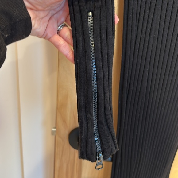 Zara Knit Dress Ribbed Maxi Zip Mockneck Black Size Medium - Picture 3 of 6
